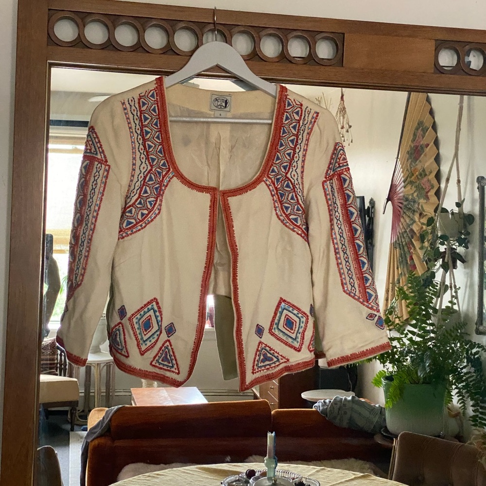 Beaded and embroidered cream colored cropped jacket - bolero jacket